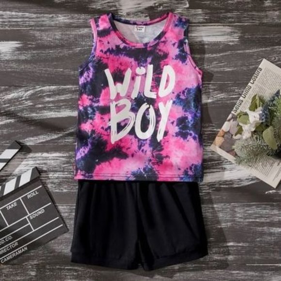tie dye tank top and black short set wild boy summer - Picture 1 of 1